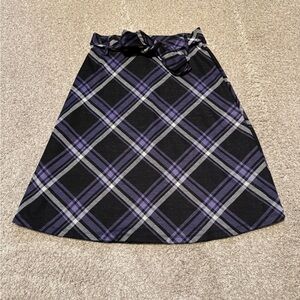 Elegant Black and Purple Plaid A-Line Skirt